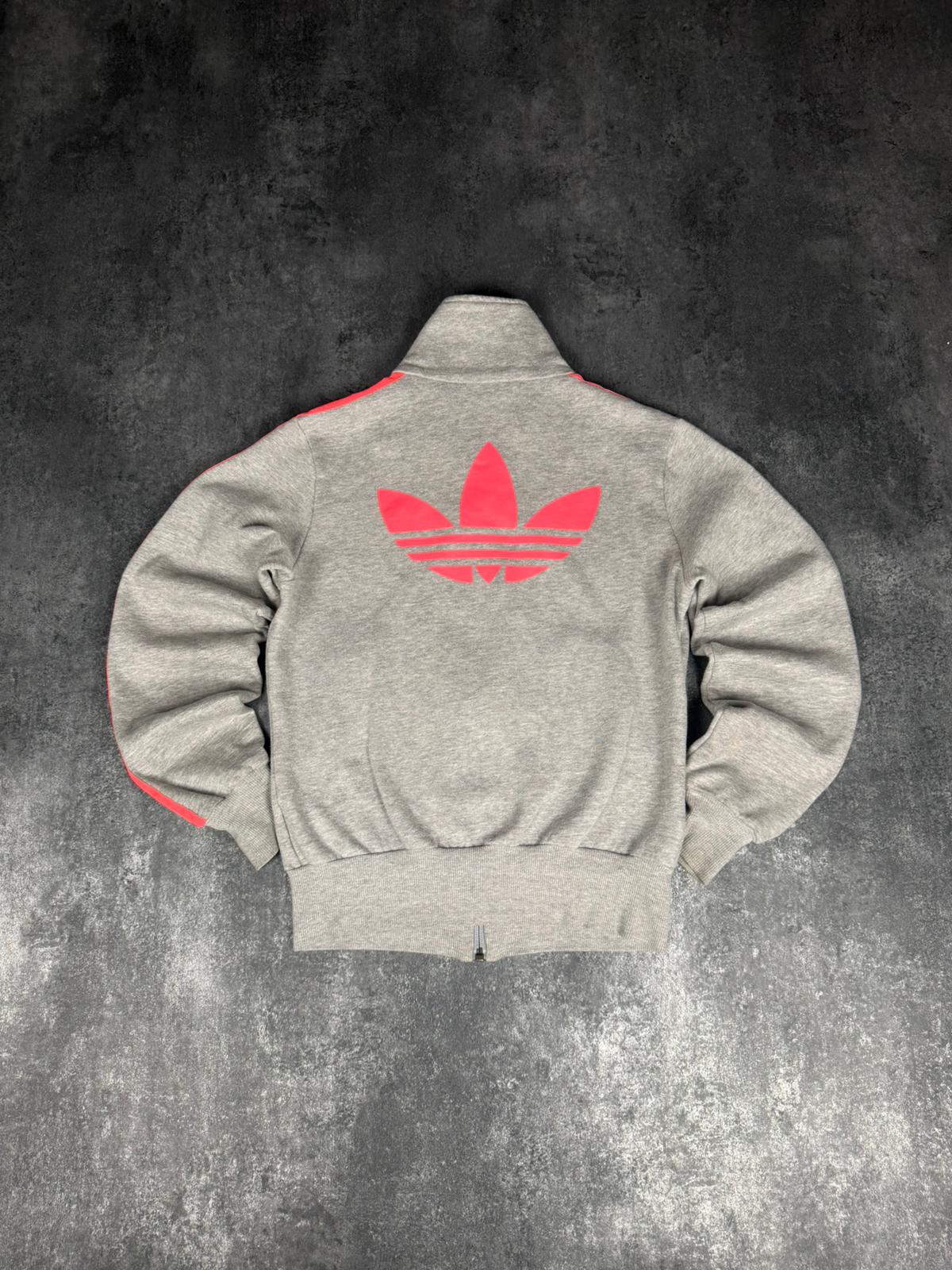 Adidas Vintage Fleece Track Jacket Grau Rot Trefoil XS/S