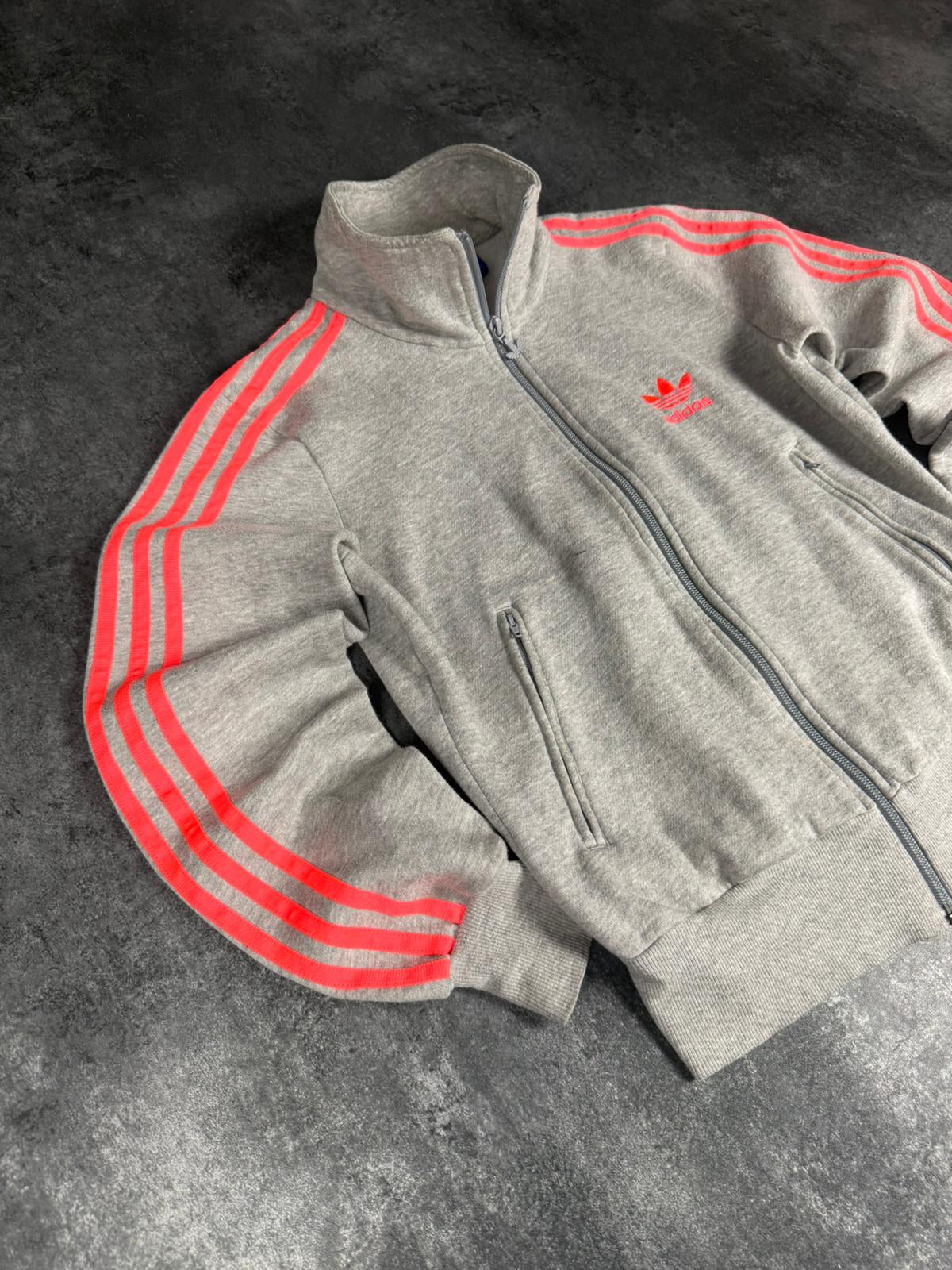 Adidas Vintage Fleece Track Jacket Grau Rot Trefoil XS/S